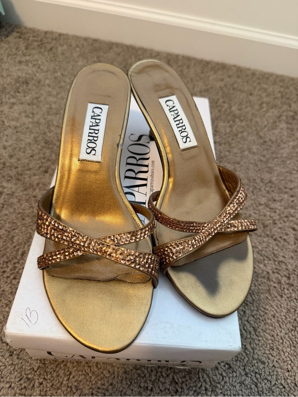 Caparros Bronze Metallic Crystal Crossover Slide Mules